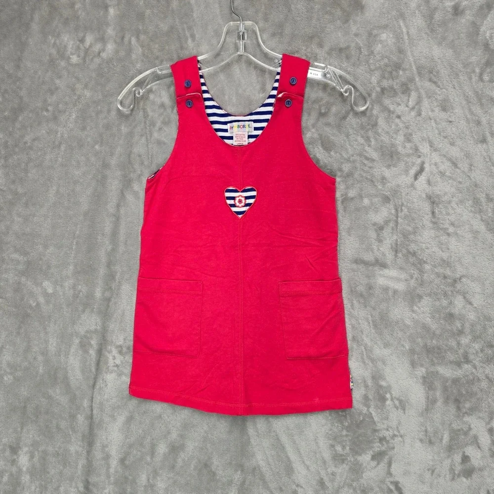 Gymboree Jumper Dress Girls Large Red Heart Nautical Striped Pockets Cotton